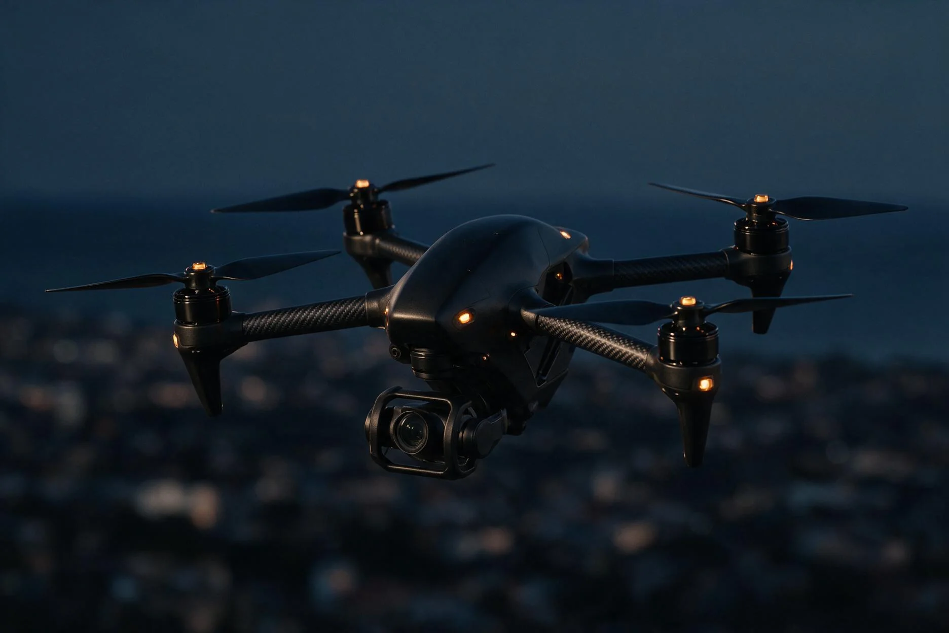 A Skychaser FPV drone banking through open sky