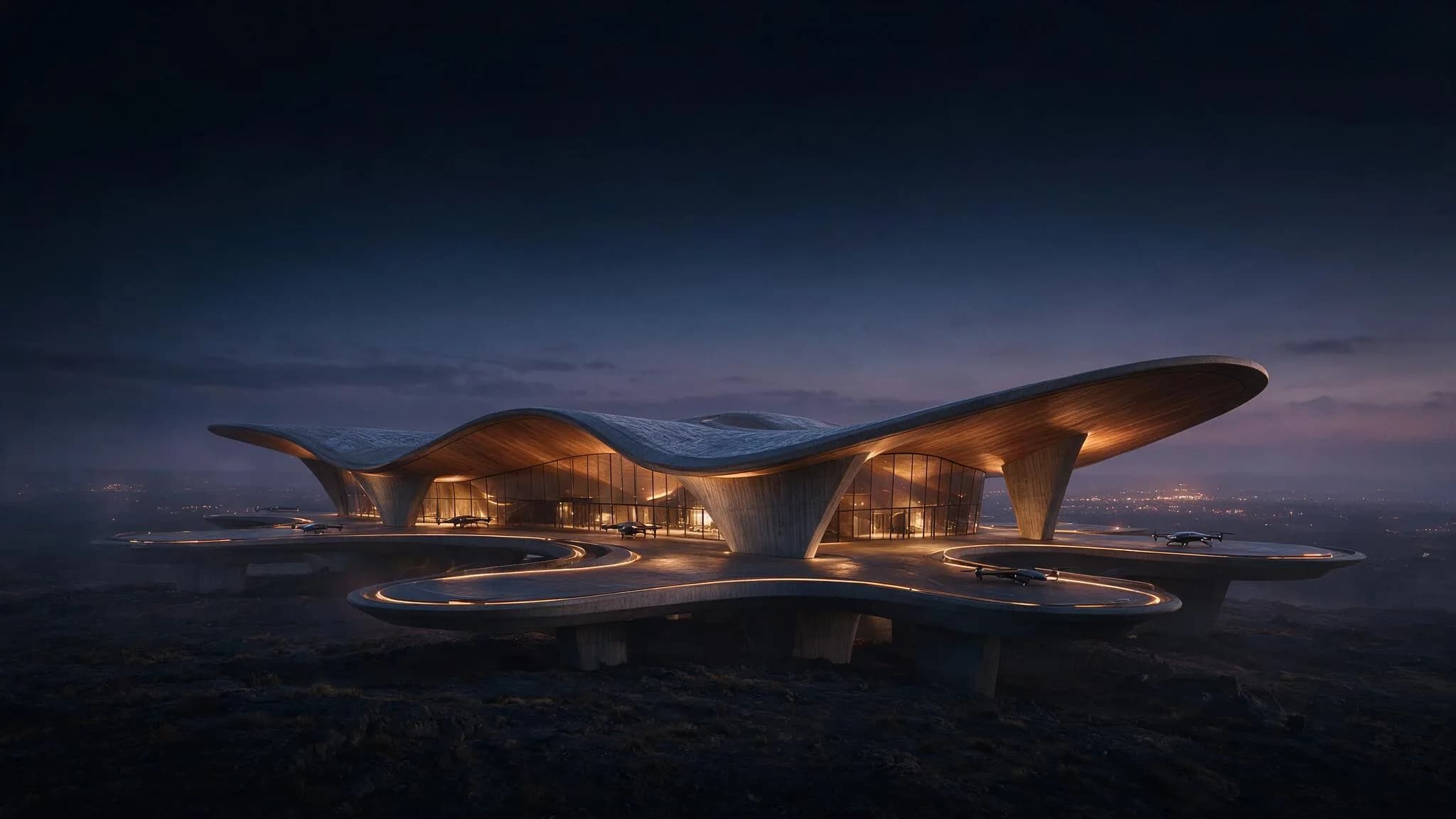 The Skychaser Skydock — an integrated droneport at dusk
